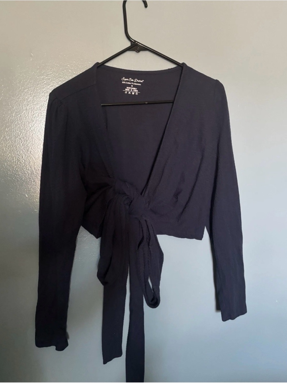 Super Cute Dresses Navy Tie-Front Long Sleeve Cardigan Wrap